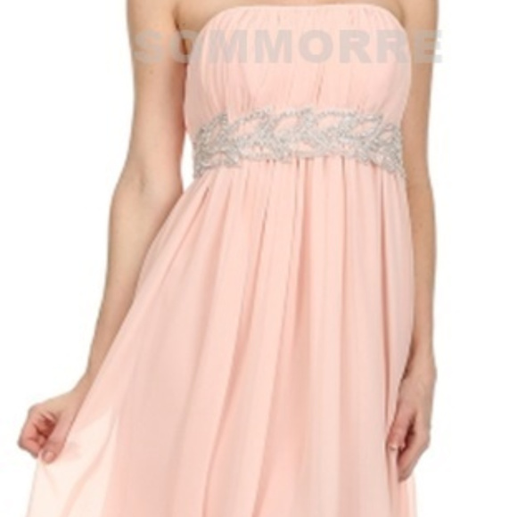 Sheer Blush Strapless Chiffon Rhines Prom - Picture 2 of 14